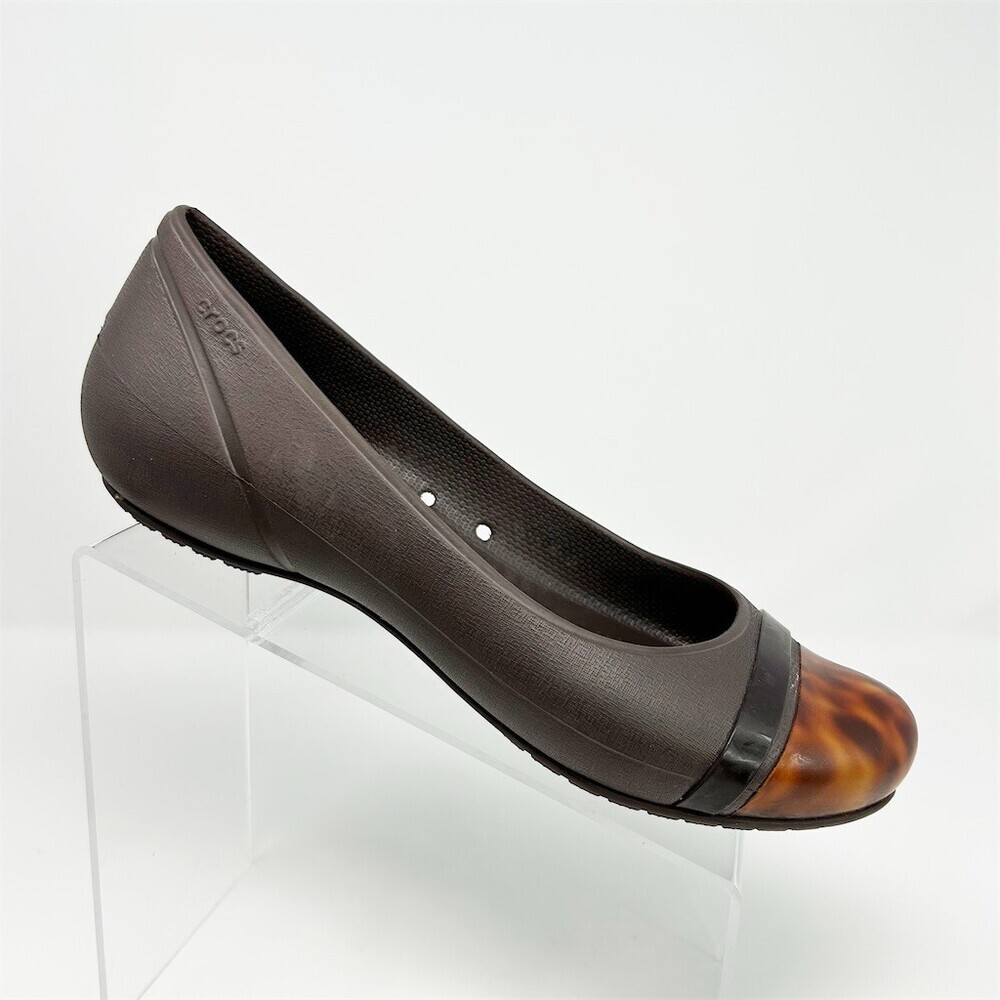 Crocs Womens Cap Toe Ballet Flats Brown Tortoise Shell Slip On Comfort Size 11
